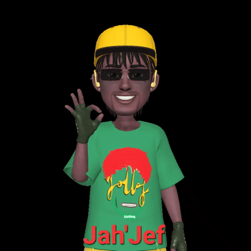 A Cartoon Character Wearing A Green Jolly Jah Jef T-Shirt GIF