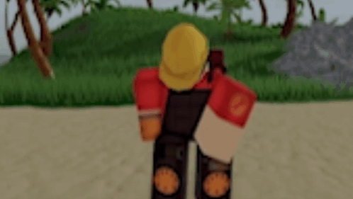 A Cartoon Character Wearing A Hard Hat And Red Gloves Is Standing On A Beach . GIF