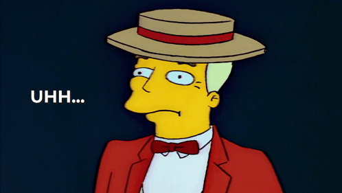 A Cartoon Character Wearing A Hat And A Bow Tie Says " Uhh " GIF