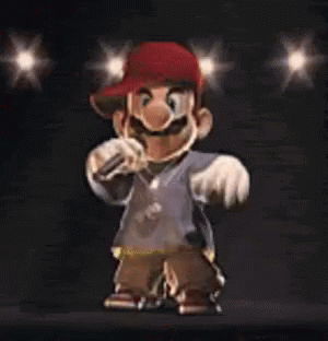 A Cartoon Character Wearing A Hat And A Necklace Is Dancing On A Stage . GIF