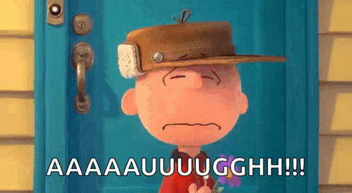 A Cartoon Character Wearing A Hat Is Standing In Front Of A Blue Door Holding A Bouquet Of Flowers . GIF