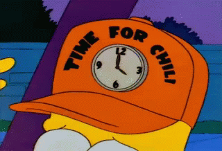 A Cartoon Character Wearing A Hat That Says Time For Chili GIF
