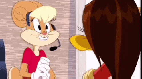 A Cartoon Character Wearing A Headset Talking To Another Character GIF