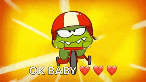 A Cartoon Character Wearing A Helmet Is Riding A Bike And The Words Ok Baby Are Above Him GIF