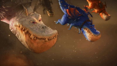 A Cartoon Character Wearing A Helmet With Wings Is Standing Next To Another Character GIF