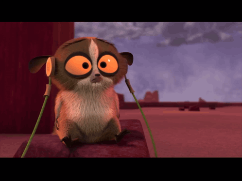 A Cartoon Character Wearing A Pair Of Headphones Looks Sad GIF