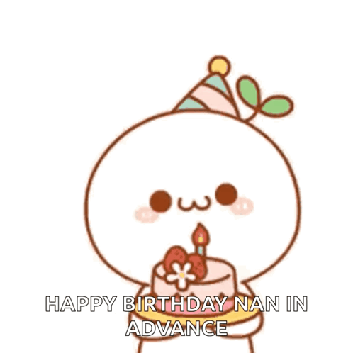 A Cartoon Character Wearing A Party Hat And Holding A Birthday Cake . GIF