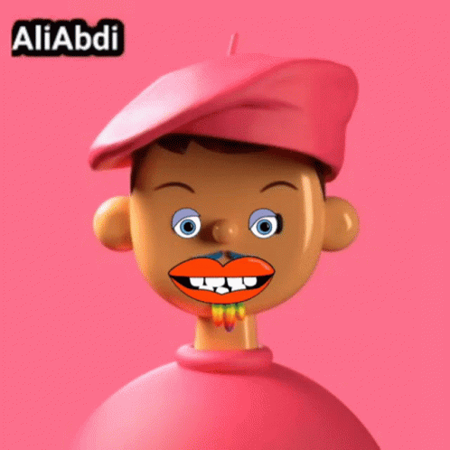 A Cartoon Character Wearing A Pink Hat Has A Big Smile On His Face And The Name Aliabdi Is Above Him GIF