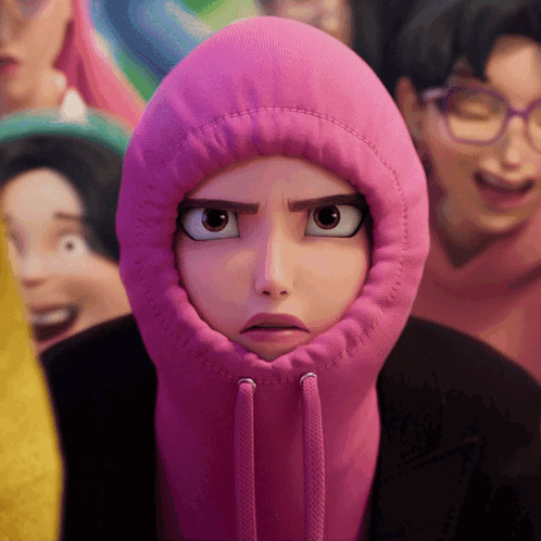 A Cartoon Character Wearing A Pink Hoodie Looks Angry GIF
