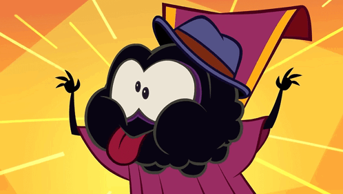A Cartoon Character Wearing A Purple Cape And A Hat GIF