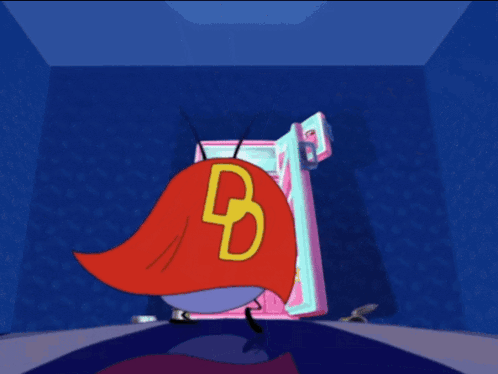 A Cartoon Character Wearing A Red Cape And White Gloves Is Standing In A Doorway GIF