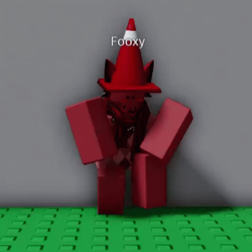 Cartoon Foxy Character With Red Cone Hat GIF