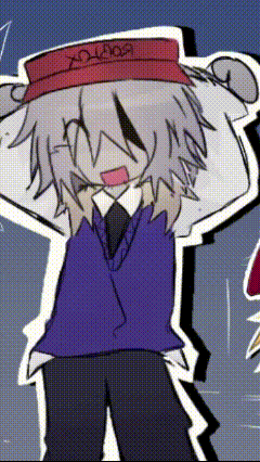 A Cartoon Character Wearing A Red Hat And A Purple Vest Is Standing With His Hands On His Head . GIF
