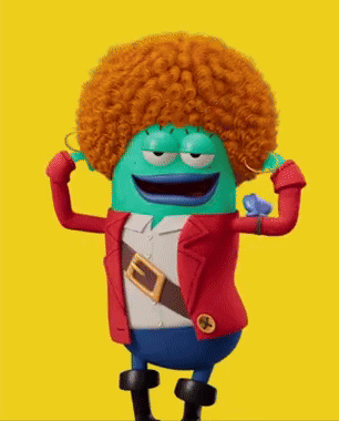 A Cartoon Character Wearing A Red Jacket And A Red Wig GIF