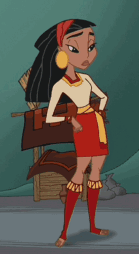 A Cartoon Character Wearing A Red Skirt And Socks Stands In Front Of A Wall GIF
