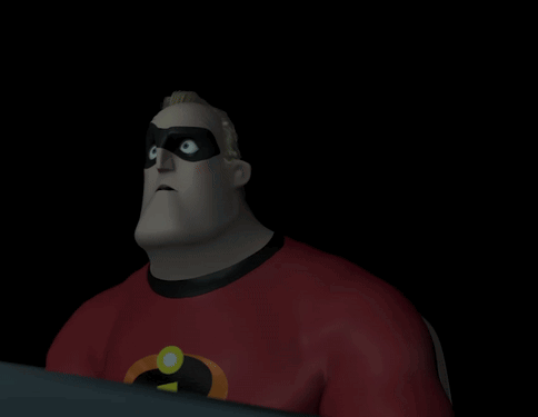 A Cartoon Character Wearing A Red Superhero Costume With An I On It GIF