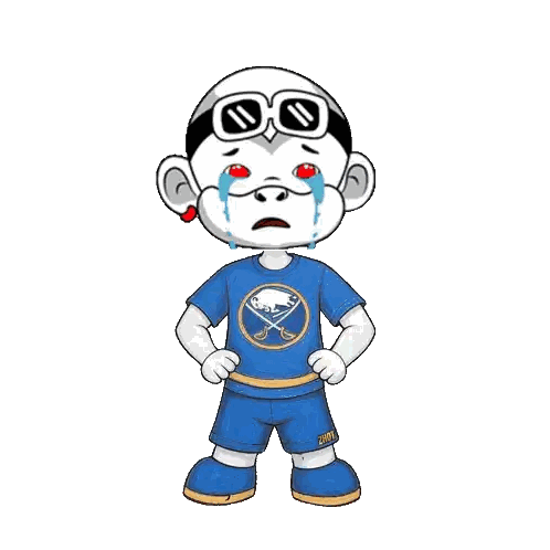 a cartoon character wearing a sabres shirt and shorts is crying