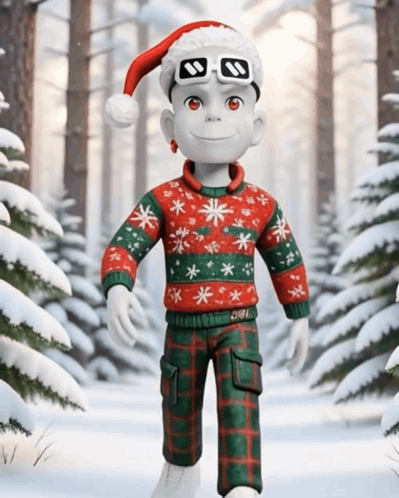 A Cartoon Character Wearing A Santa Hat And Glasses GIF