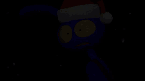 A Cartoon Character Wearing A Santa Hat Is Looking Out A Window GIF