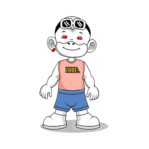 a cartoon character wearing a shirt that says ' zhot ' on it