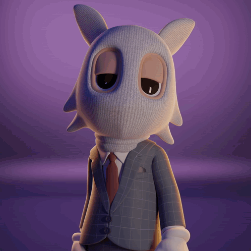 A Cartoon Character Wearing A Suit And Tie With A White Mask On His Face GIF