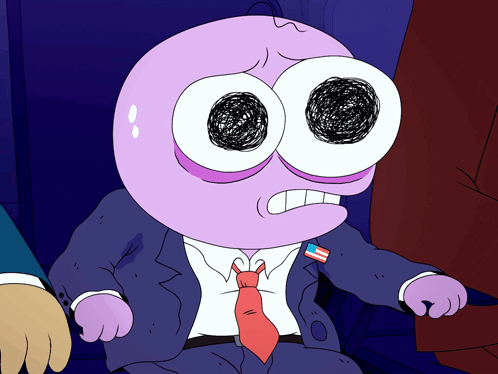 A Cartoon Character Wearing A Suit And Tie With An American Flag Badge On His Chest GIF