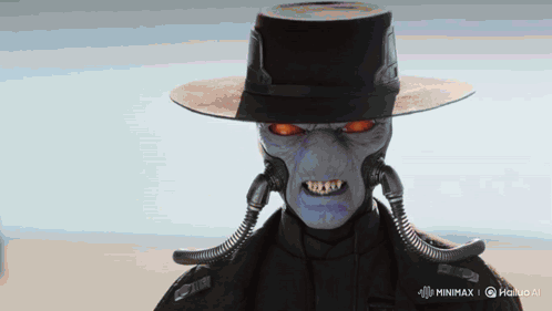 A Cartoon Character Wearing A Top Hat And A Jacket With A Minimum Logo On The Bottom GIF