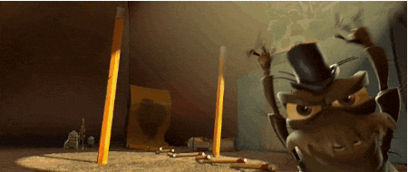 A Cartoon Character Wearing A Top Hat Stands In A Room With Pencils GIF