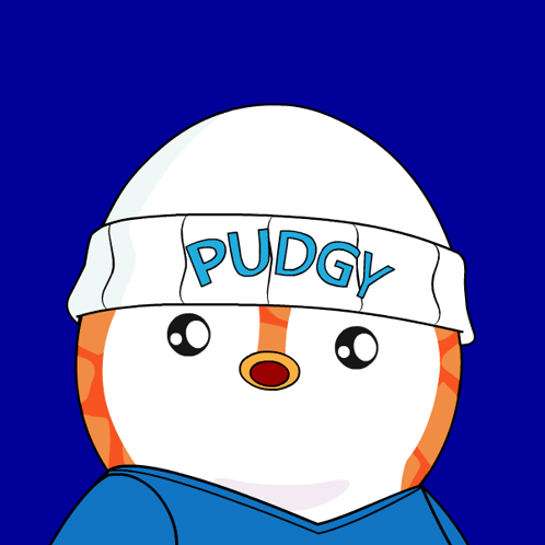 A Cartoon Character Wearing A White Hat That Says Pudgy GIF