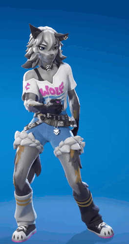 A Cartoon Character Wearing A White Shirt That Says Wolf GIF