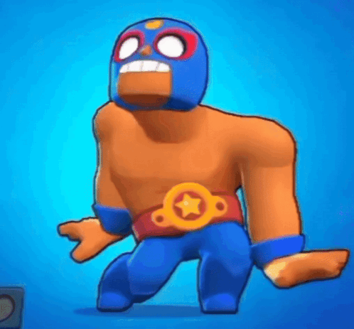 A Cartoon Character Wearing A Wrestling Mask And A Belt Is Standing On A Blue Background . GIF