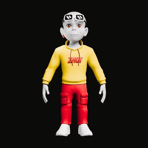 a cartoon character wearing a yellow hoodie that says shot