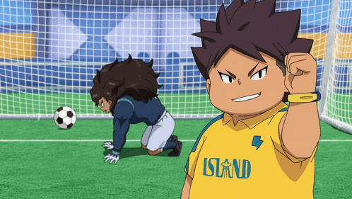 a cartoon character wearing a yellow shirt that says island on it