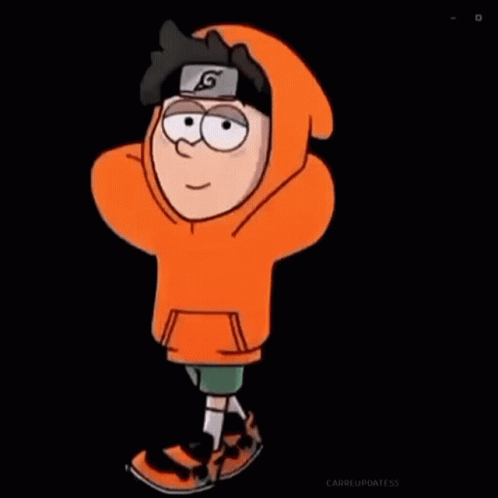 A Cartoon Character Wearing An Orange Hoodie And A Headband With The Letter G On It GIF