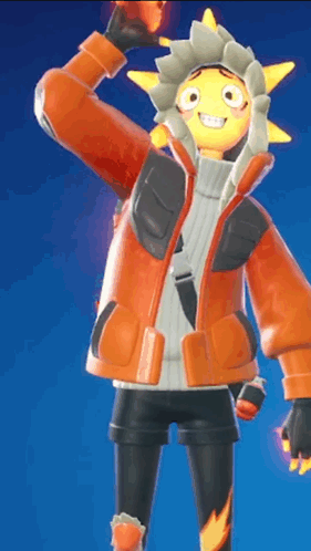 A Cartoon Character Wearing An Orange Jacket And A Hat With A Sun On It GIF