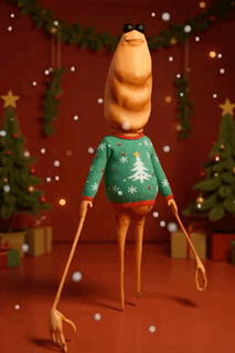 A Cartoon Character Wearing An Ugly Christmas Sweater With A Christmas Tree On It GIF