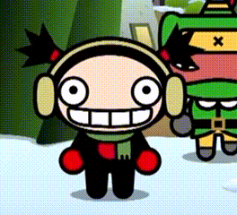A Cartoon Character Wearing Ear Warmers And A Scarf GIF