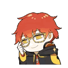 a cartoon character wearing glasses and a black jacket