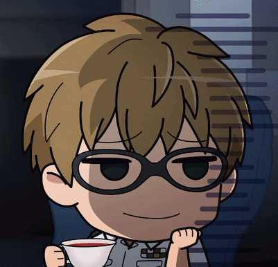 A Cartoon Character Wearing Glasses And Holding A Cup Of Tea GIF
