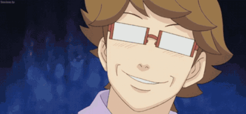 A Cartoon Character Wearing Glasses And Smiling With A Crowd In The Background GIF