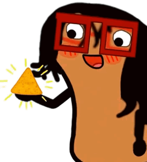 A Cartoon Character Wearing Glasses Is Holding A Tortilla Chip In His Hand GIF