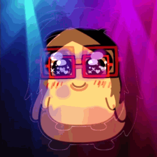 A Cartoon Character Wearing Glasses With A Purple Background GIF