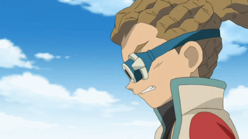 A Cartoon Character Wearing Goggles With A Blue Band Around His Neck GIF