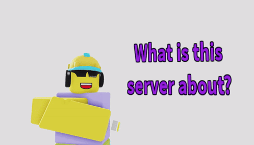 A Cartoon Character Wearing Headphones And A Hard Hat Is Asking What Is This Server About GIF
