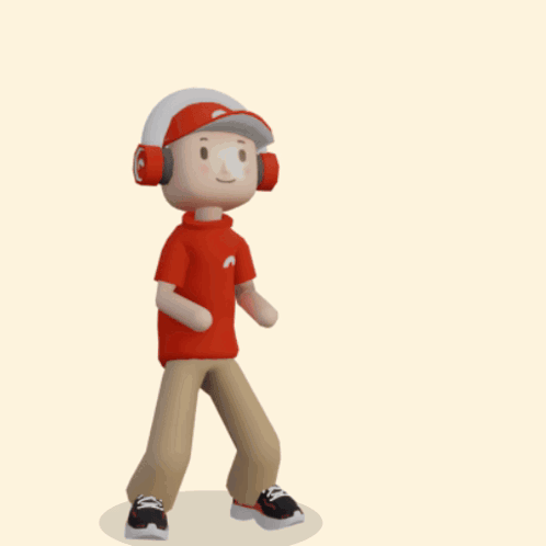 a cartoon character wearing headphones and a red shirt with the word ouch above him