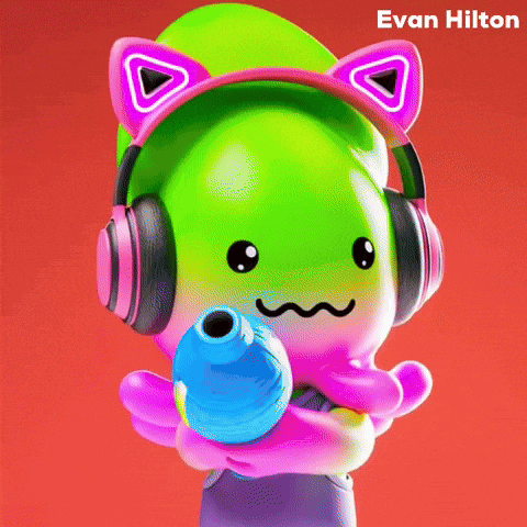 Cartoon Character With Headphones Holding Water Gun GIF
