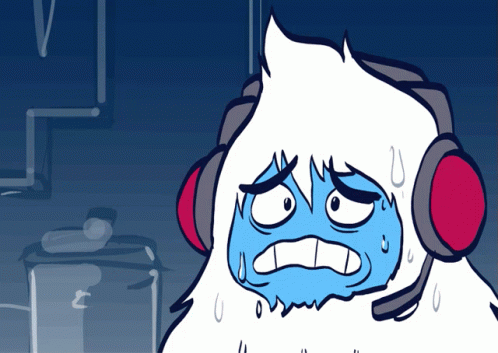 A Cartoon Character Wearing Headphones And Sweating GIF