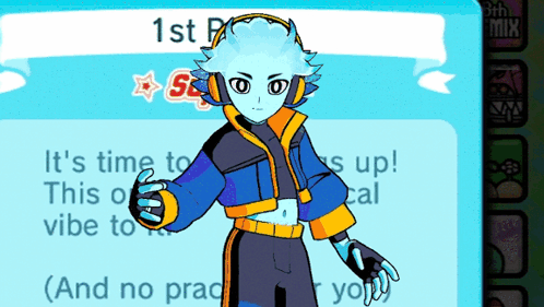 A Cartoon Character Wearing Headphones Stands In Front Of A Banner That Says " 1St Place " GIF