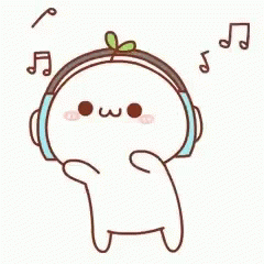 A Cartoon Character Wearing Headphones With A Plant Growing Out Of It . GIF
