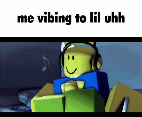 A Cartoon Character Wearing Headphones With The Words Me Vibing To Lil Uhh GIF